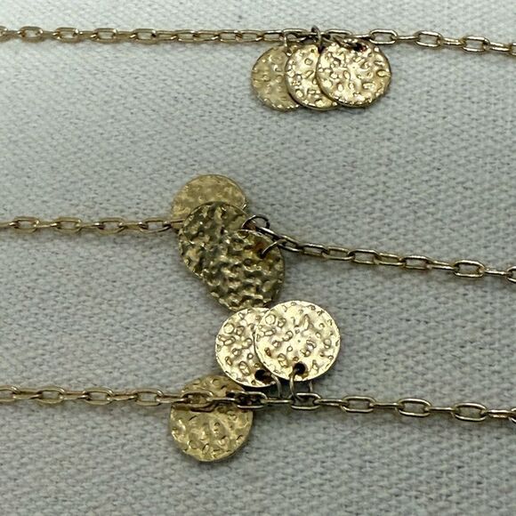 Charles & Ron Signed Gold Plated 2 Tiered Necklace with Hammered Circles & Clasp - Picture 6 of 6